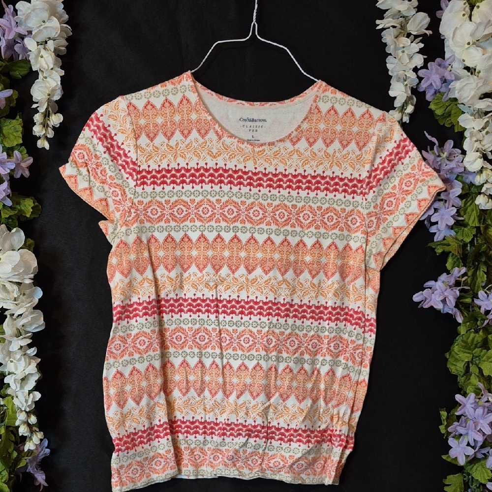 croft & barrow Coral, Cream & Pink Short-Sleeve Patterned Tee
